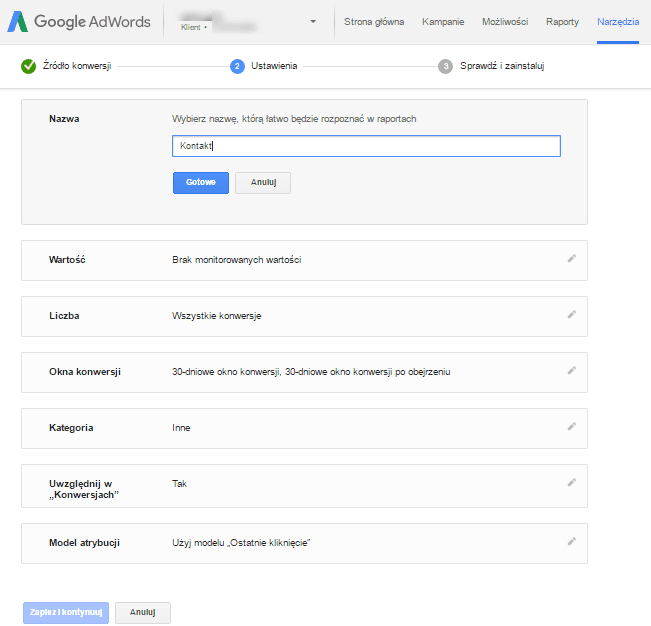 Konwersje konfigurator– Google AdWords